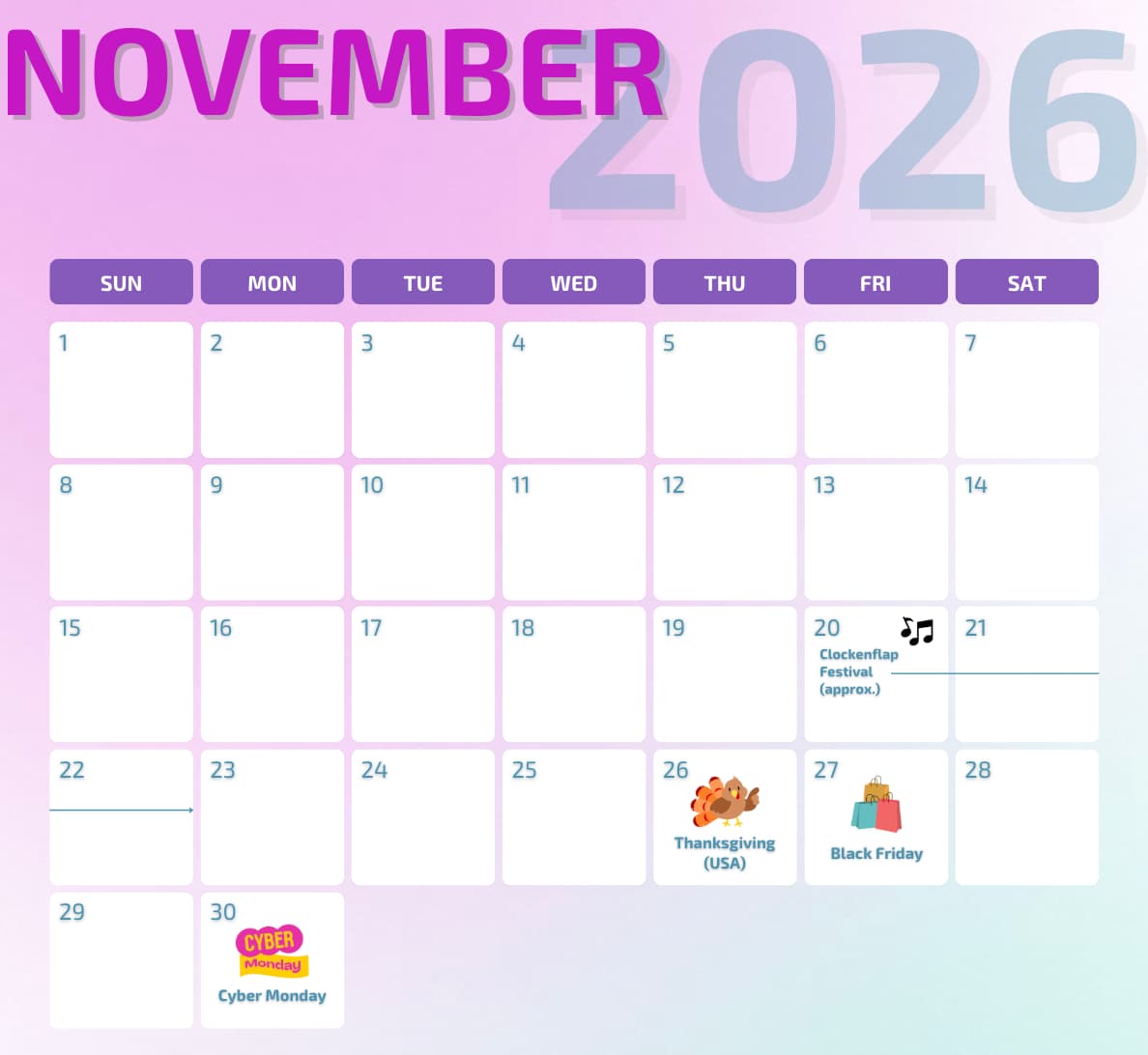 Marketing calendar for November 2026